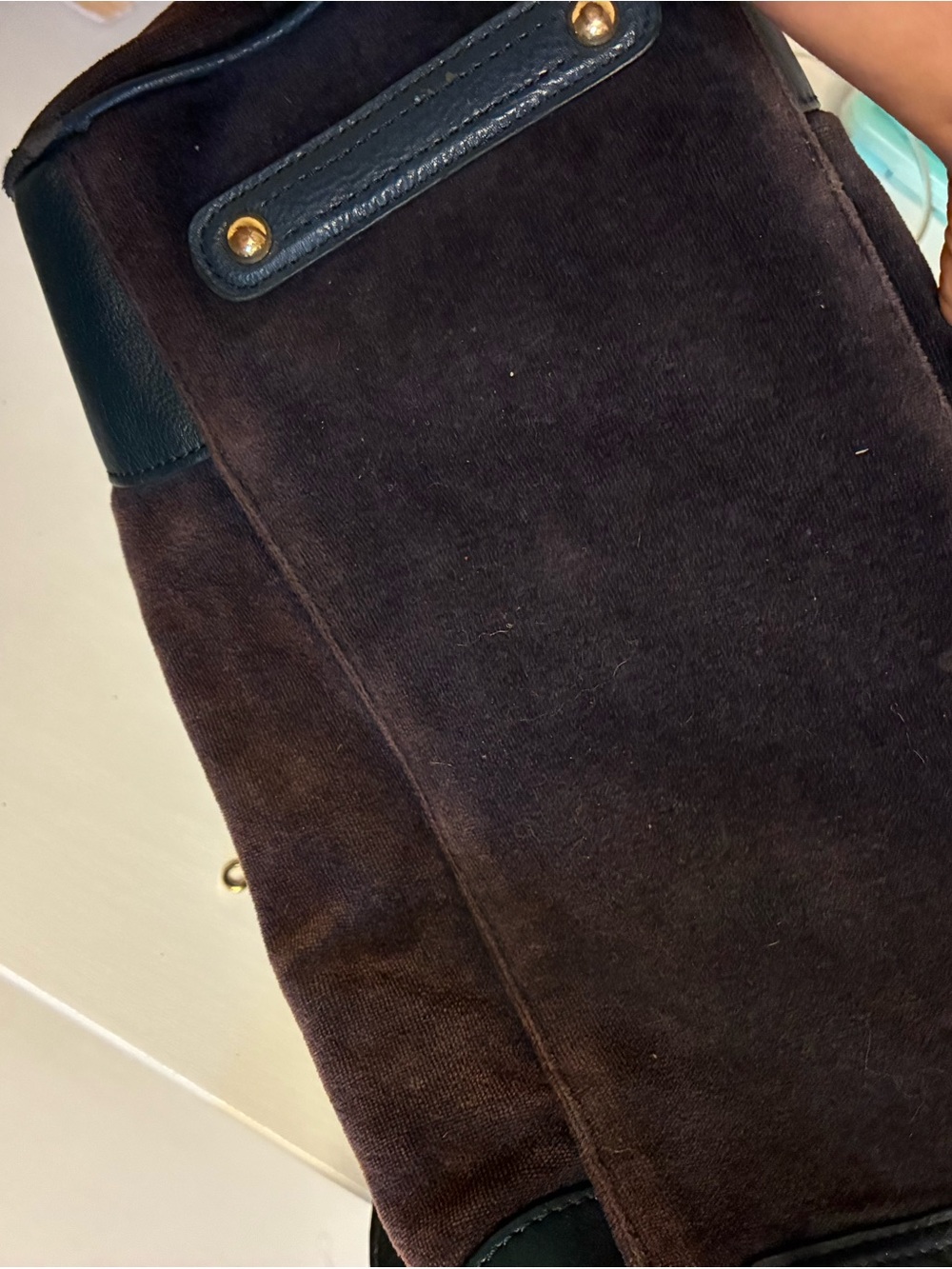 Vintage Juicy Couture Brown Suede Shoulder Bag with Pink Logo and  Blue Trim - Picture 9 of 9